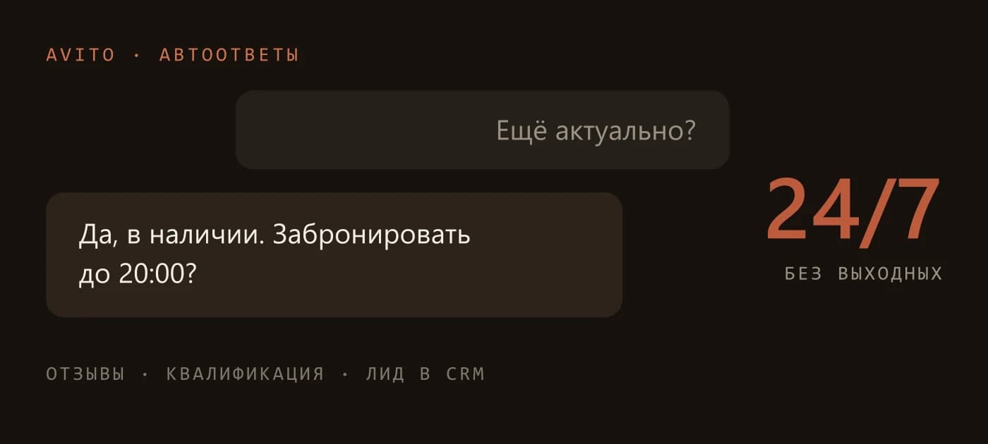 Автоответ бота в чате объявления и режим работы 24/7 без выходных